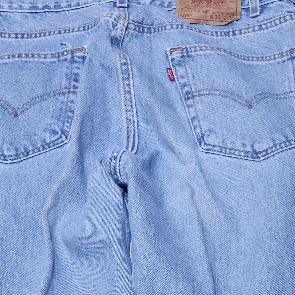 Vint Levi's 505 Light Wash Denim Jeans, Men's 36x34 Relaxed Fit Distressed